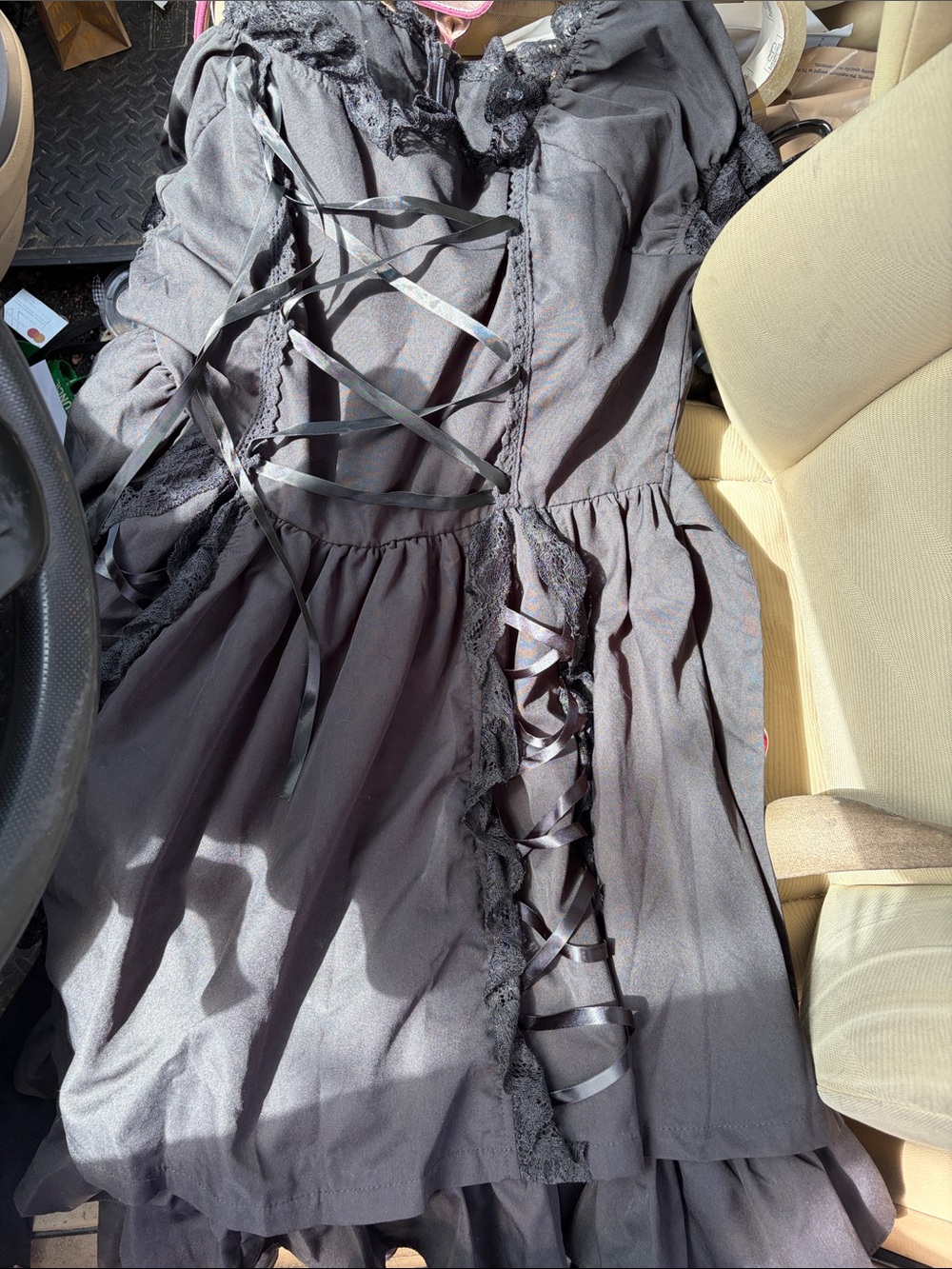 Women’s Black Lace-Up Gothic Midi Dress Halloween witch